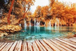 Fantastic views of waterfalls and turquoise water a sunlight photo